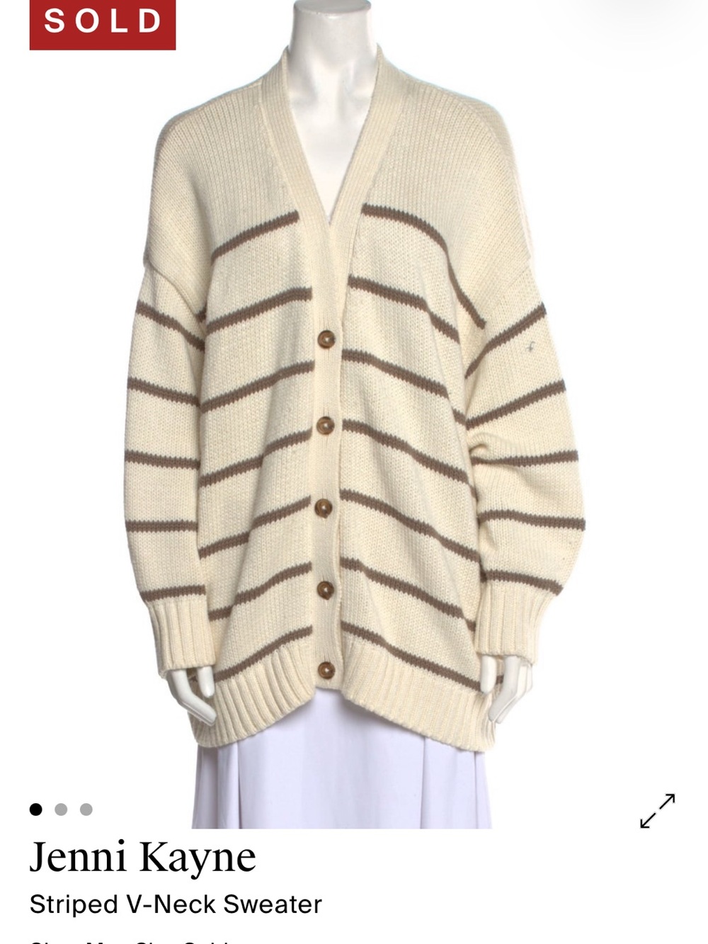Jenni Kayne Cream and Brown Striped V-Neck Cardigan